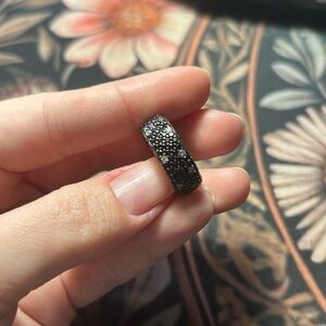 Sterling Silver 925 Black & Clear Stone Pavé Eternity Ring - Women Jewelry